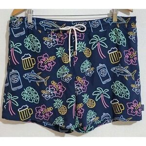 Simply Southern Navy Neon Print Swim Trunks Shorts‎ Mens Sz M
